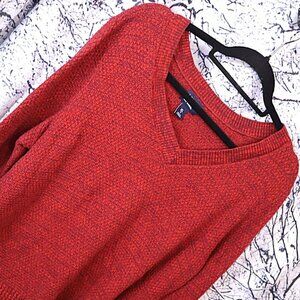 RED HEATHER SWEATER XL/18 Lands' End Office Work Casual Fall Winter Bright Boxy